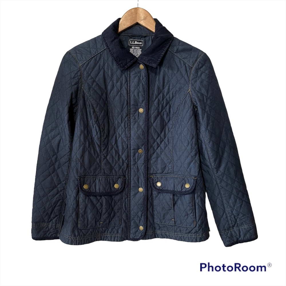 L.L.Bean Women's Navy Quilted Cotton Pocket Snap Button Zip Barn Jacket Coat XS